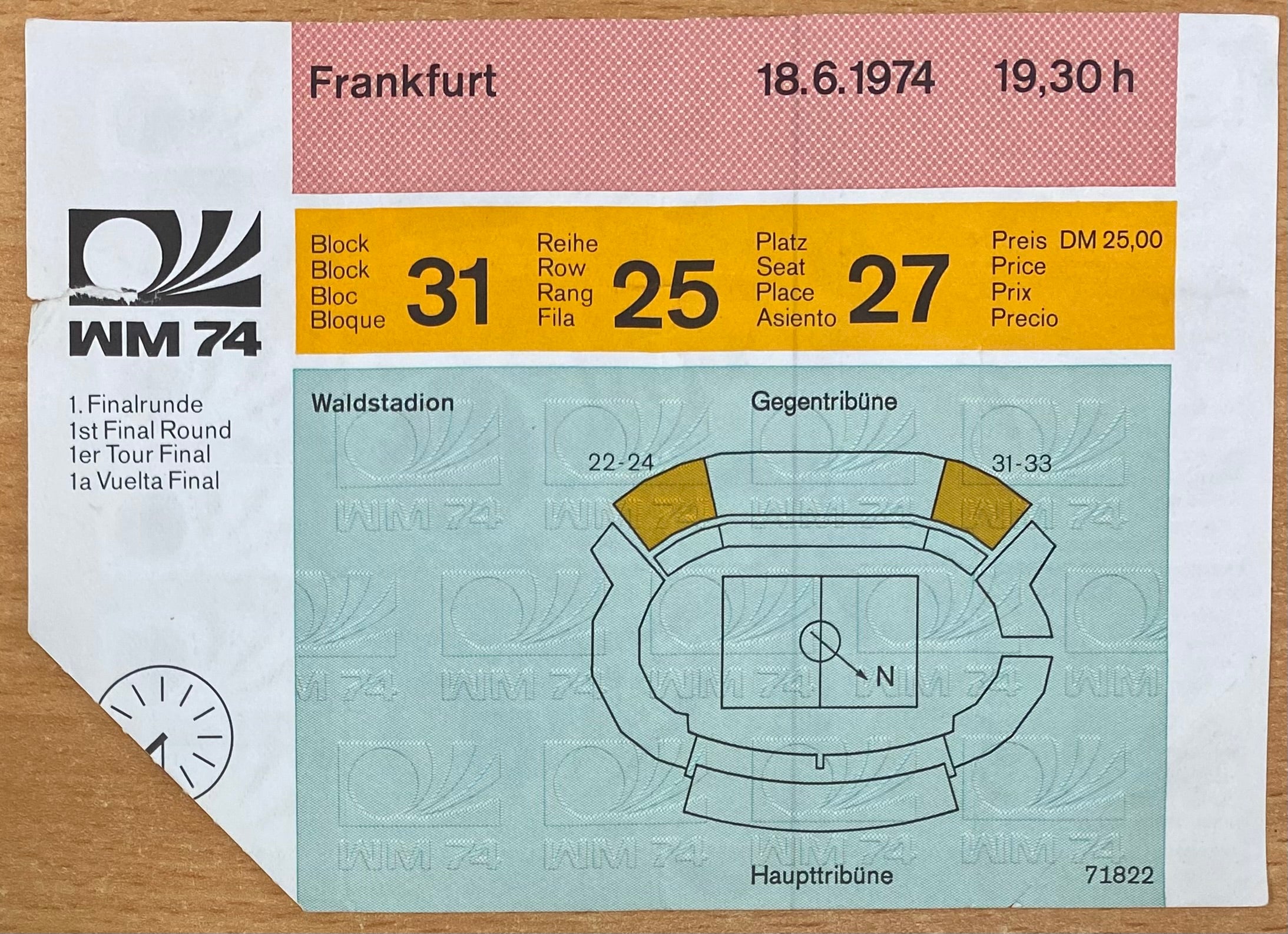 1974 ORIGINAL WORLD CUP 1ST ROUND TICKET SCOTLAND V BRAZIL @ FRANKFURT