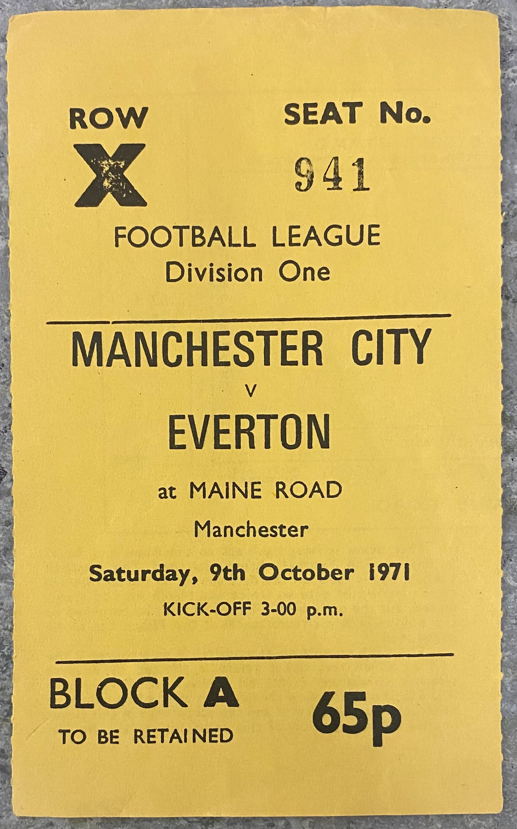 1971/72 ORIGINAL DIVISION 1 TICKET MANCHESTER CITY V EVERTON