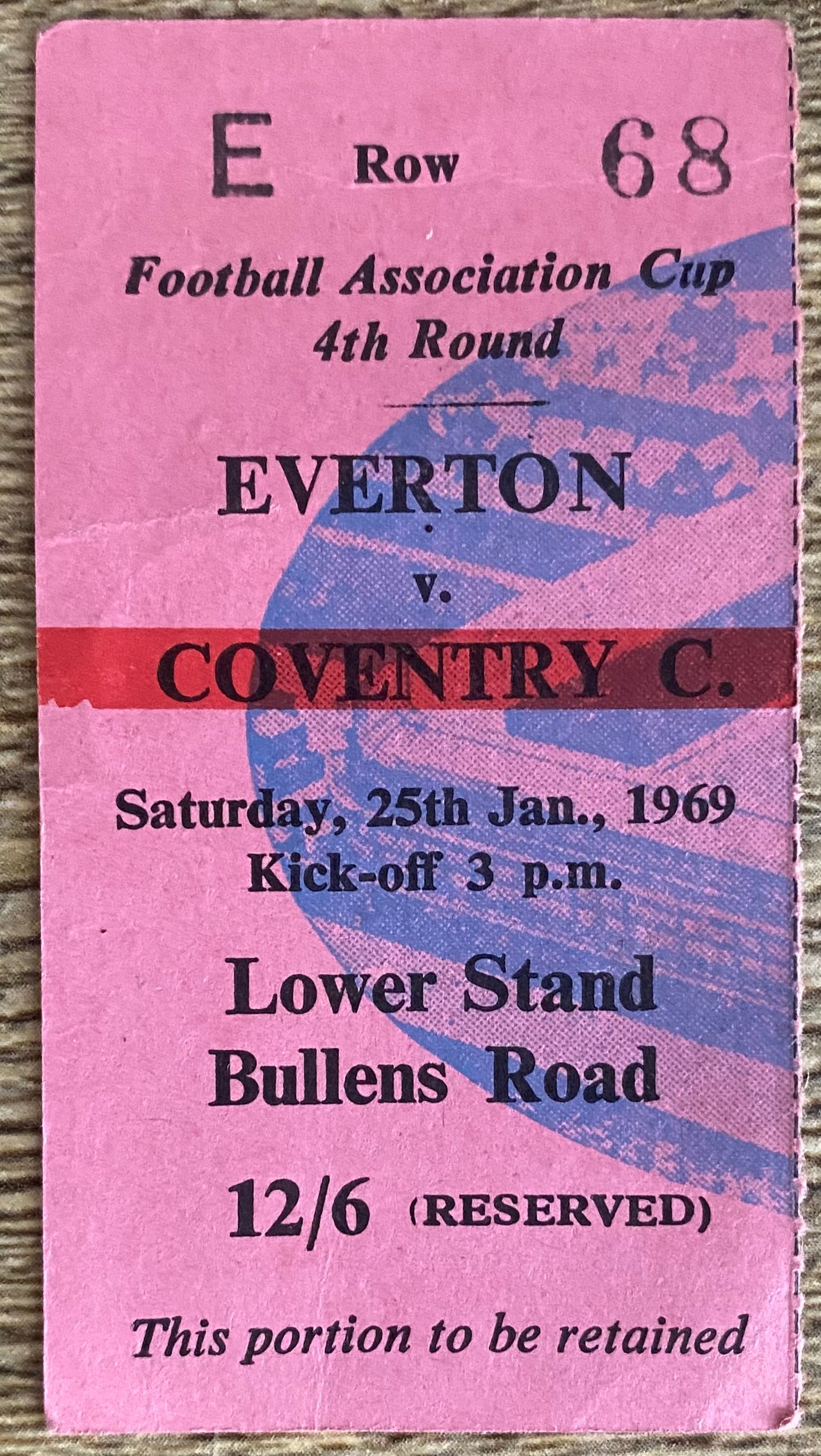 1968/69 ORIGINAL FA CUP 4TH ROUND TICKET EVERTON V COVENTRY CITY