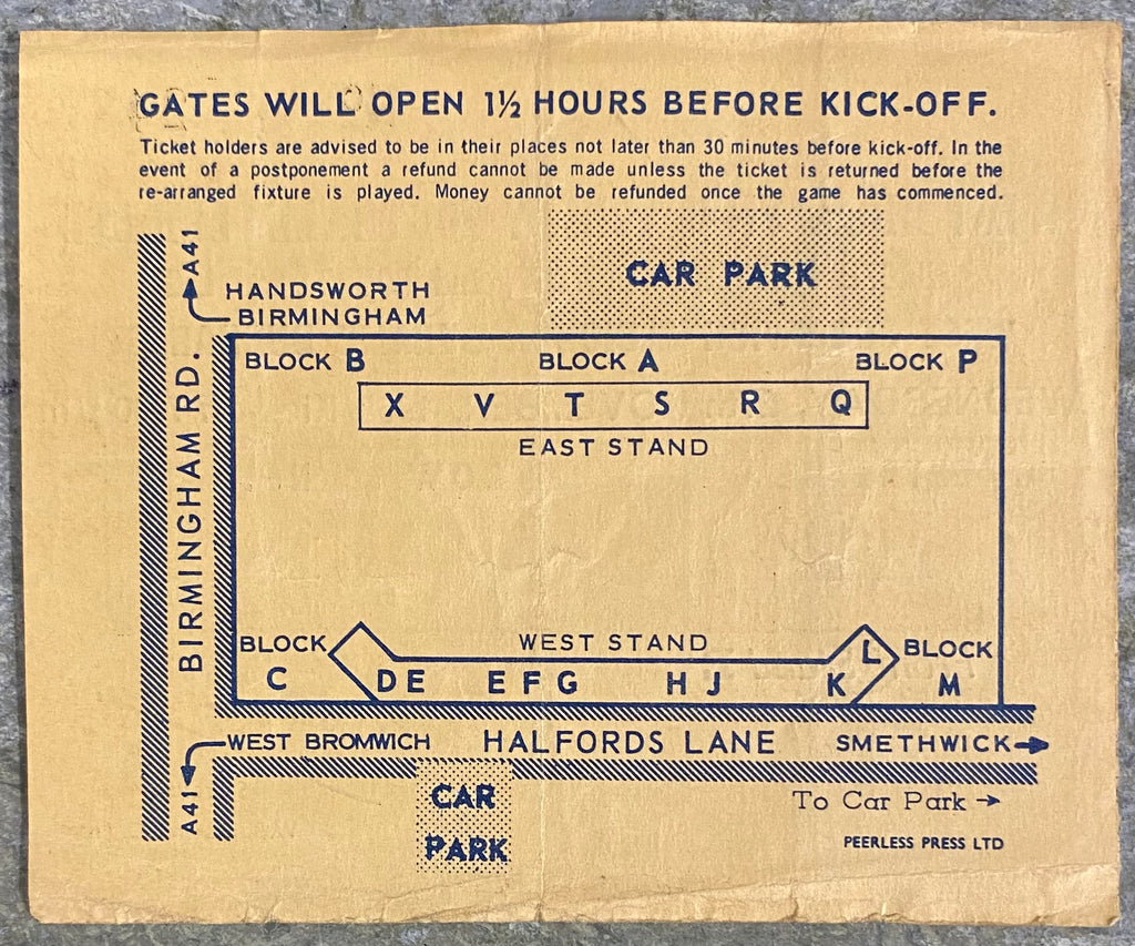 1968/69 ORIGINAL EUROPEAN CUP WINNERS CUP 2ND ROUND 2ND LEG TICKET WEST BROMWICH ALBION V DYNAMO BUCHAREST