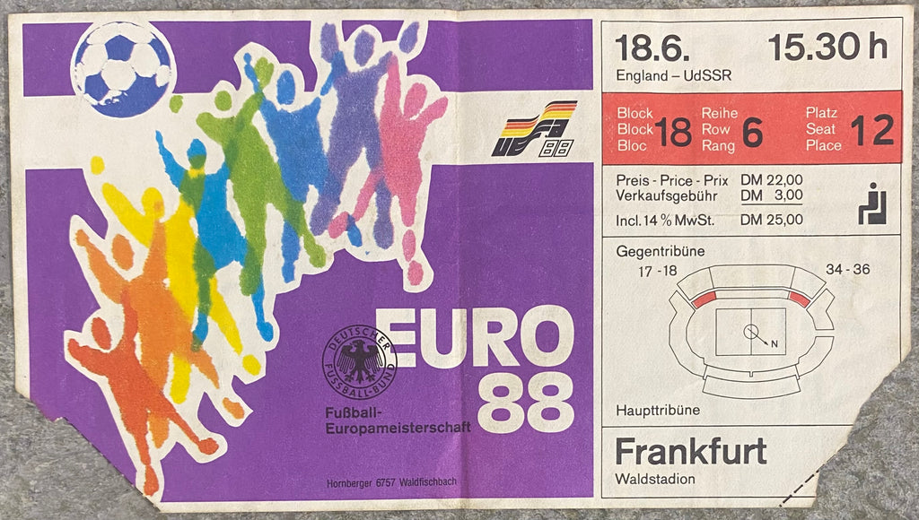 1988 ORIGINAL EURO 88 TICKET ENGLAND V SOVIET UNION @ FRANKFURT