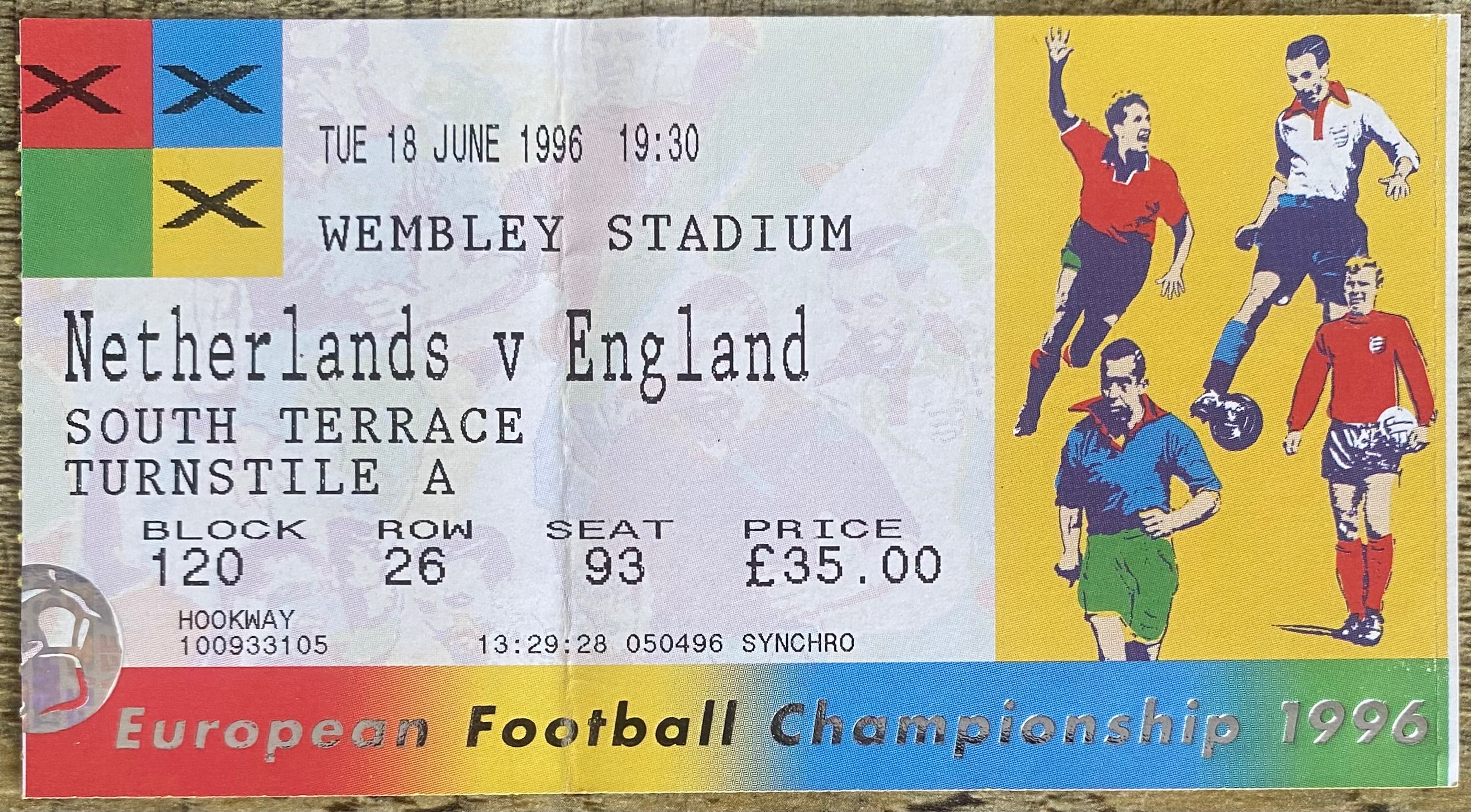 1996 ORIGINAL EUROPEAN CHAMPIONSHIPS EURO 96 TICKET ENGLAND V NETHERLANDS @ WEMBLEY