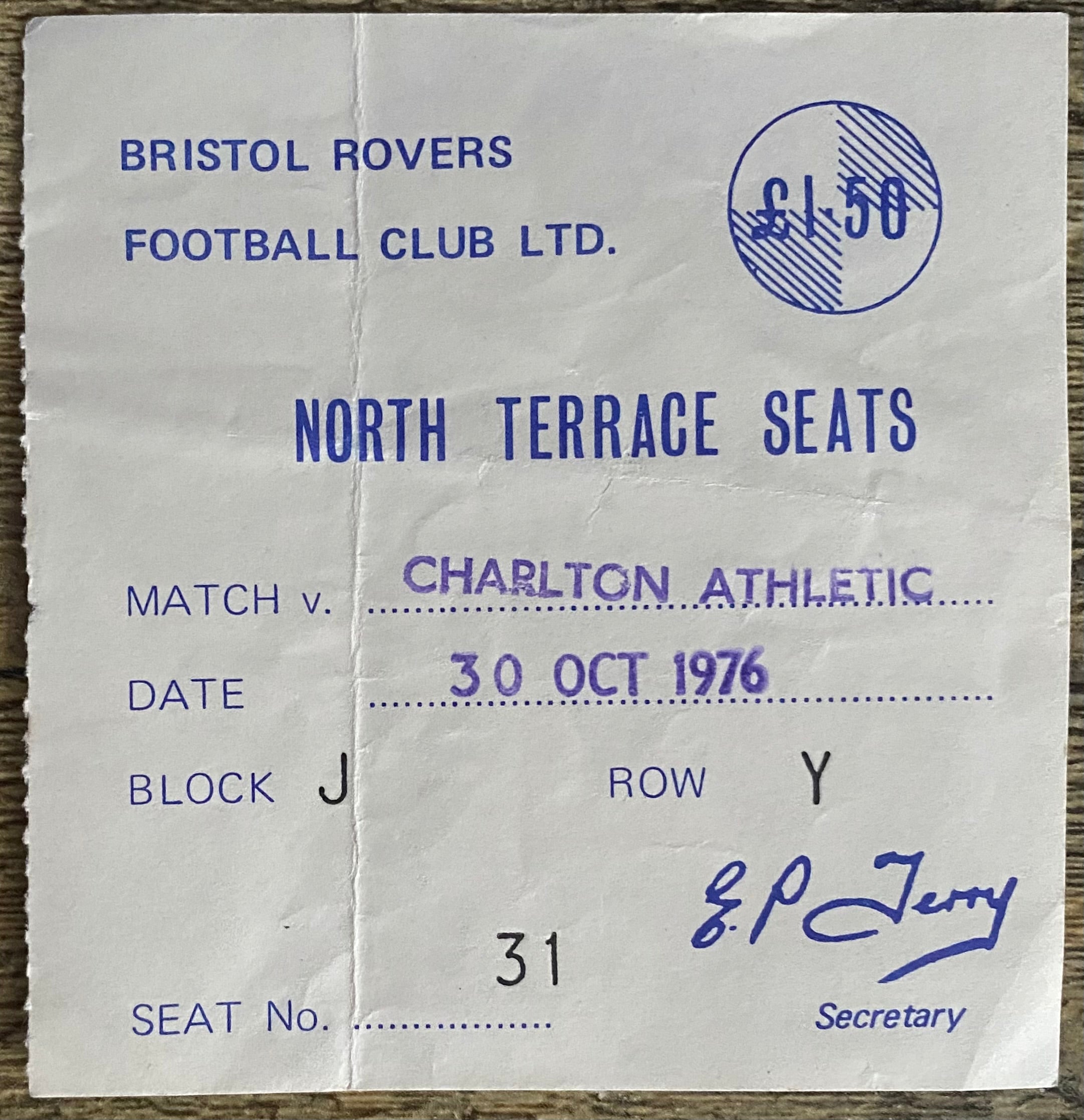 1976/77 ORIGINAL DIVISION 2 TICKET BRISTOL ROVERS V CHARLTON ATHLETIC