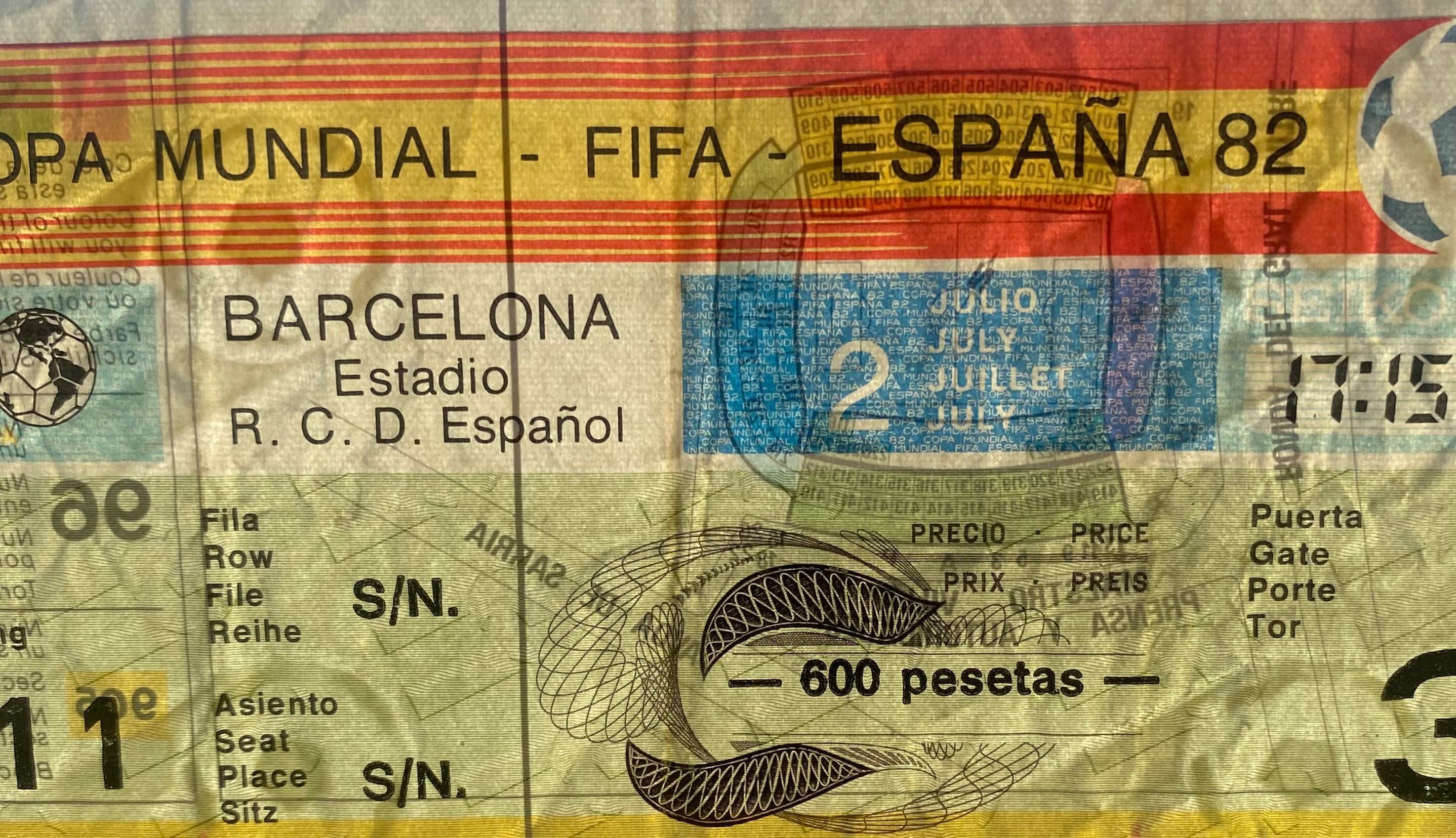1982 ORIGINAL WORLD CUP 2ND PHASE TICKET ARGENTINA V BRAZIL @ BARCELONA
