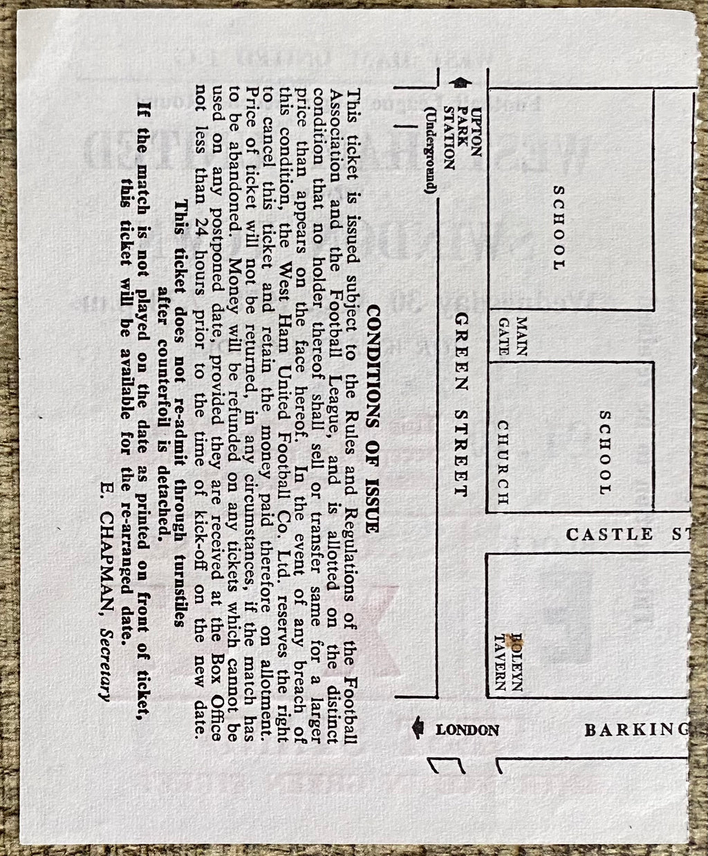 1978/79 ORIGINAL LEAGUE CUP 2ND ROUND TICKET WEST HAM UNITED V SWINDON TOWN