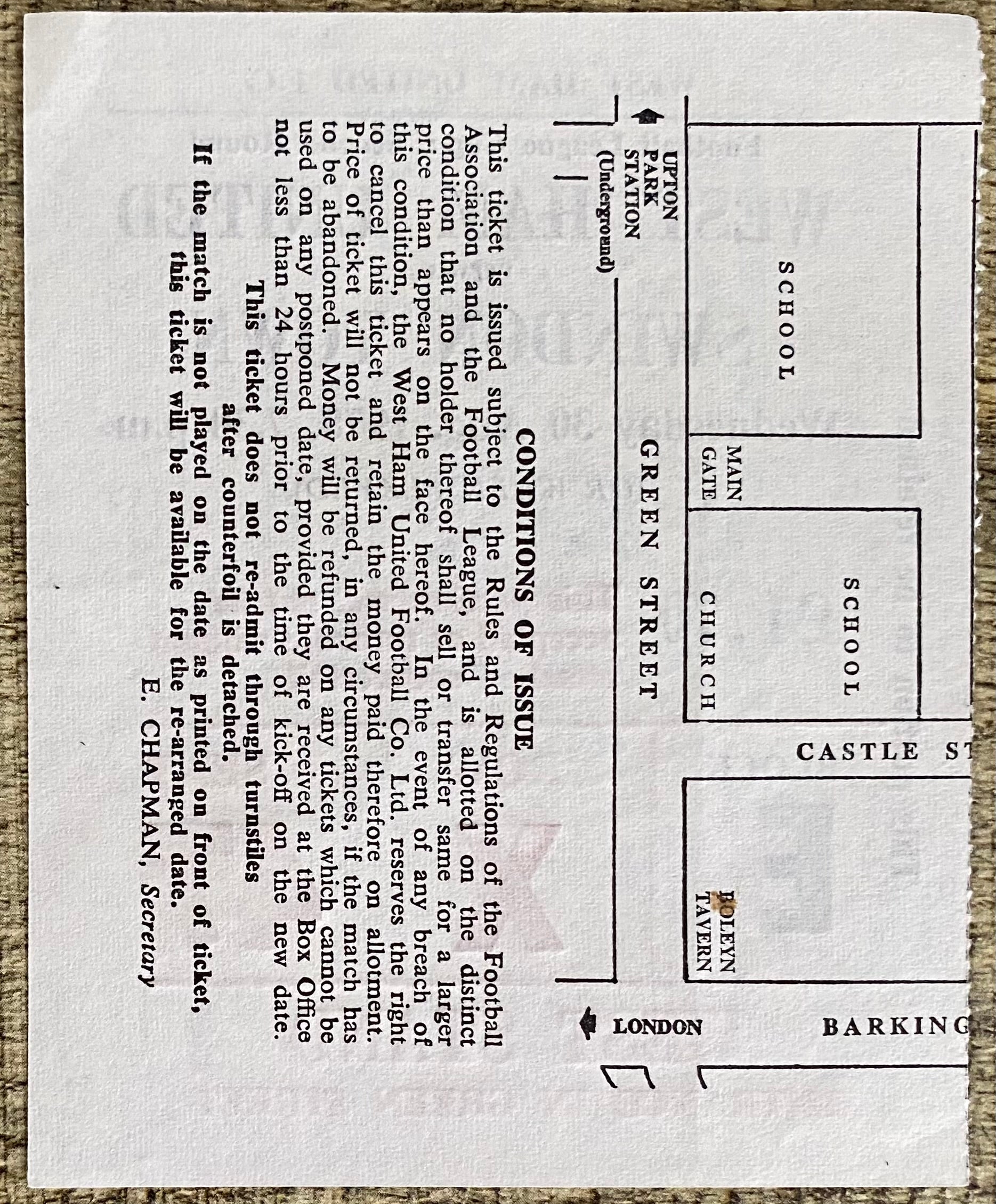 1978/79 ORIGINAL LEAGUE CUP 2ND ROUND TICKET WEST HAM UNITED V SWINDON TOWN
