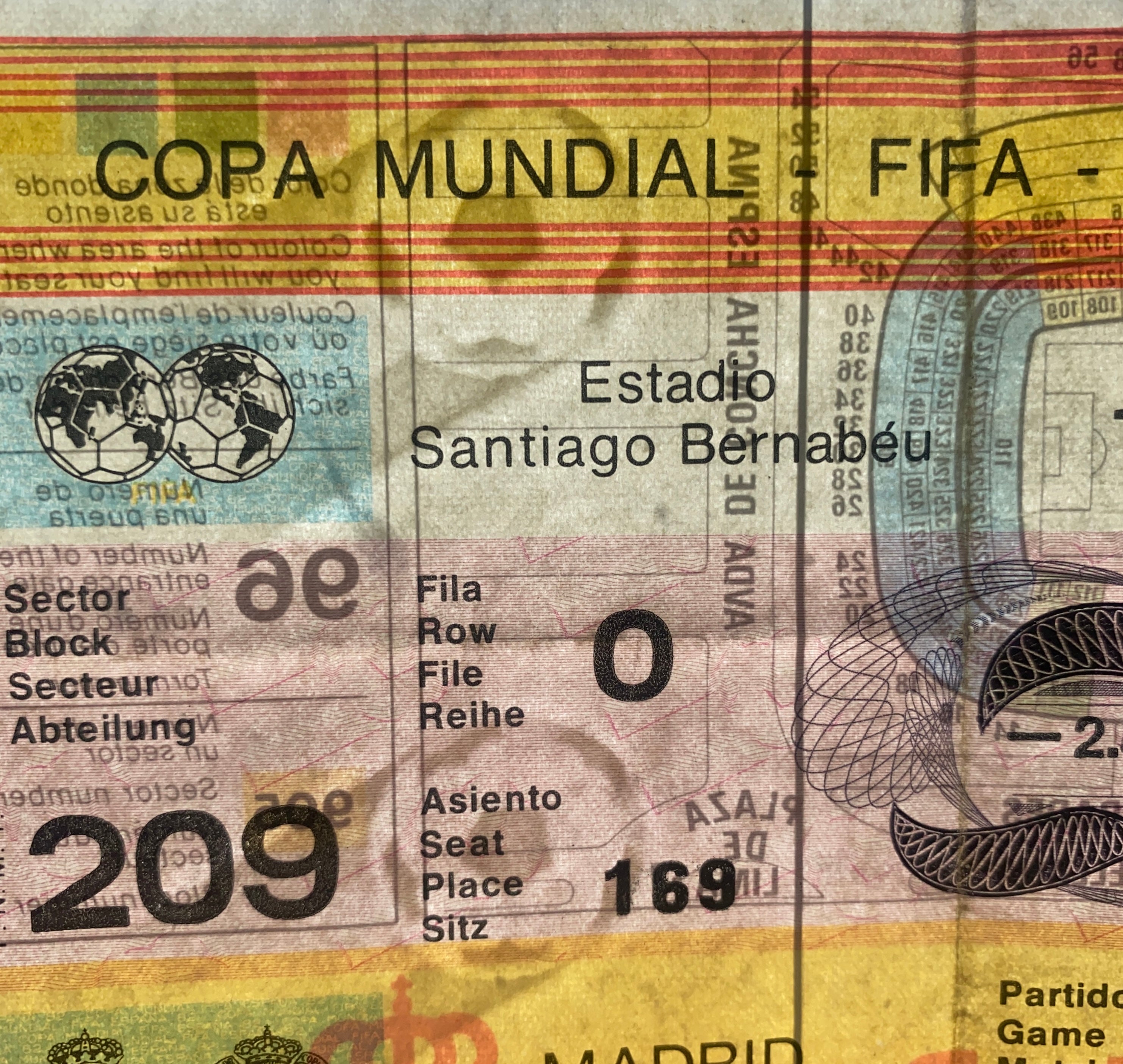 1982 ORIGINAL WORLD CUP FINAL TICKET ITALY V WEST GERMANY @ MADRID