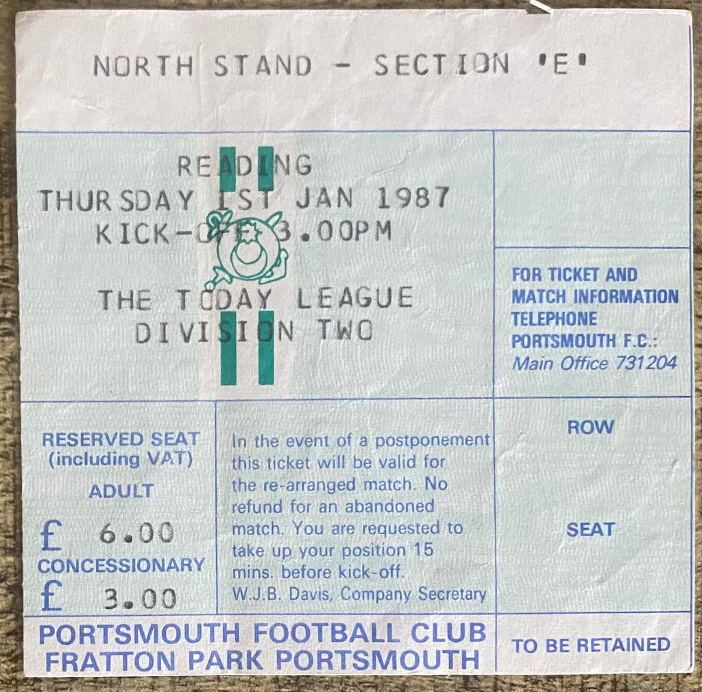 1986/87 ORIGINAL DIVISION 2 TICKET PORTSMOUTH V READING