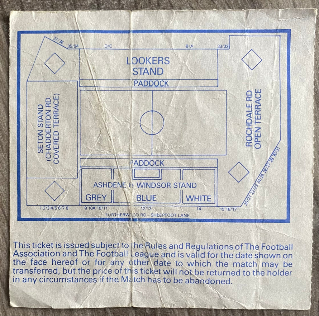 1990/91 ORIGINAL DIVISION 2 TICKET OLDHAM ATHLETIC V WEST HAM UNITED