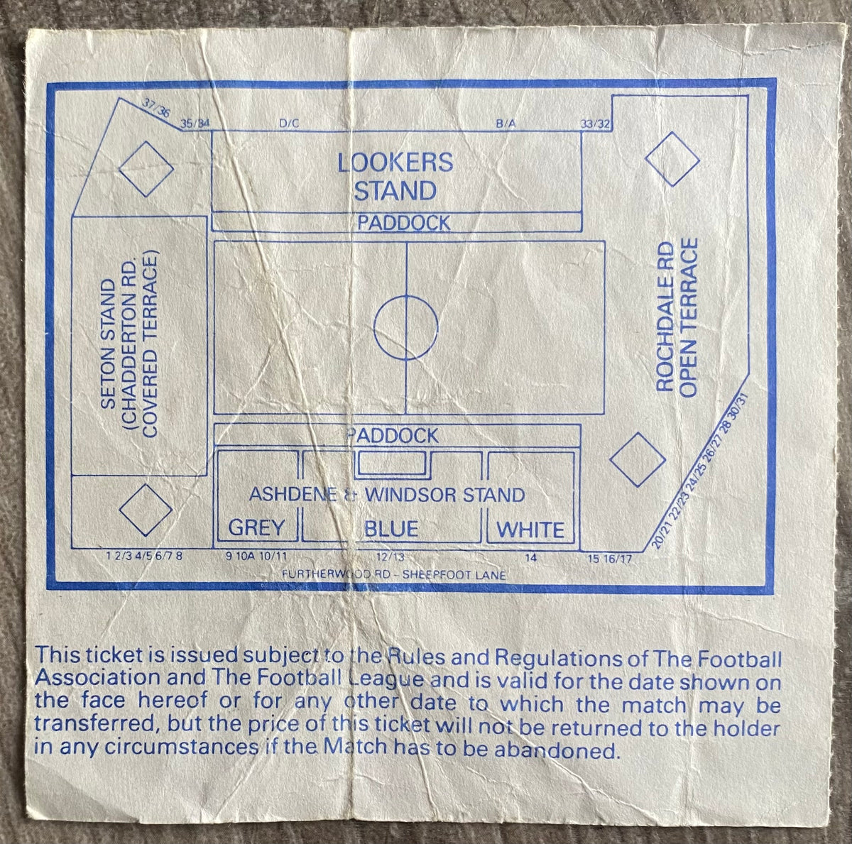 1990/91 ORIGINAL DIVISION 2 TICKET OLDHAM ATHLETIC V WEST HAM UNITED