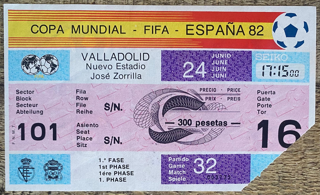 1982 ORIGINAL WORLD CUP 1ST ROUND TICKET FRANCE V CZECHOSLOVAKIA @ VALLADOLID