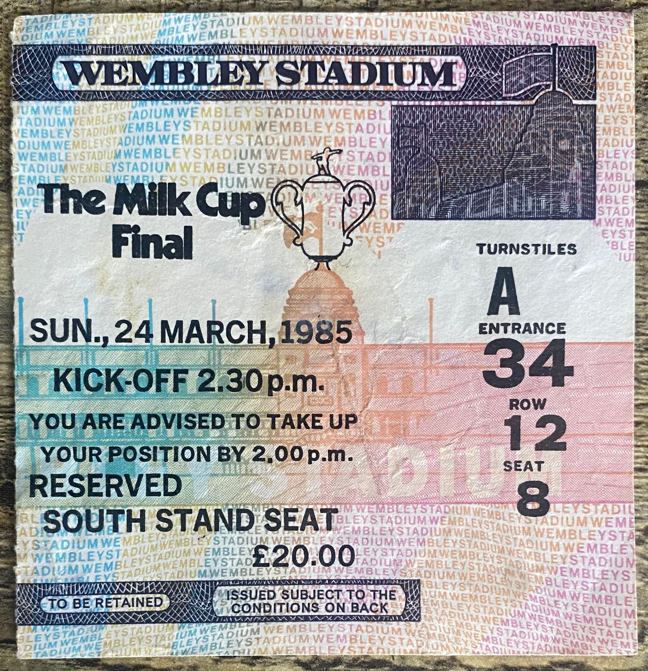 1985 ORIGINAL MILK CUP FINAL TICKET NORWICH V SUNDERLAND
