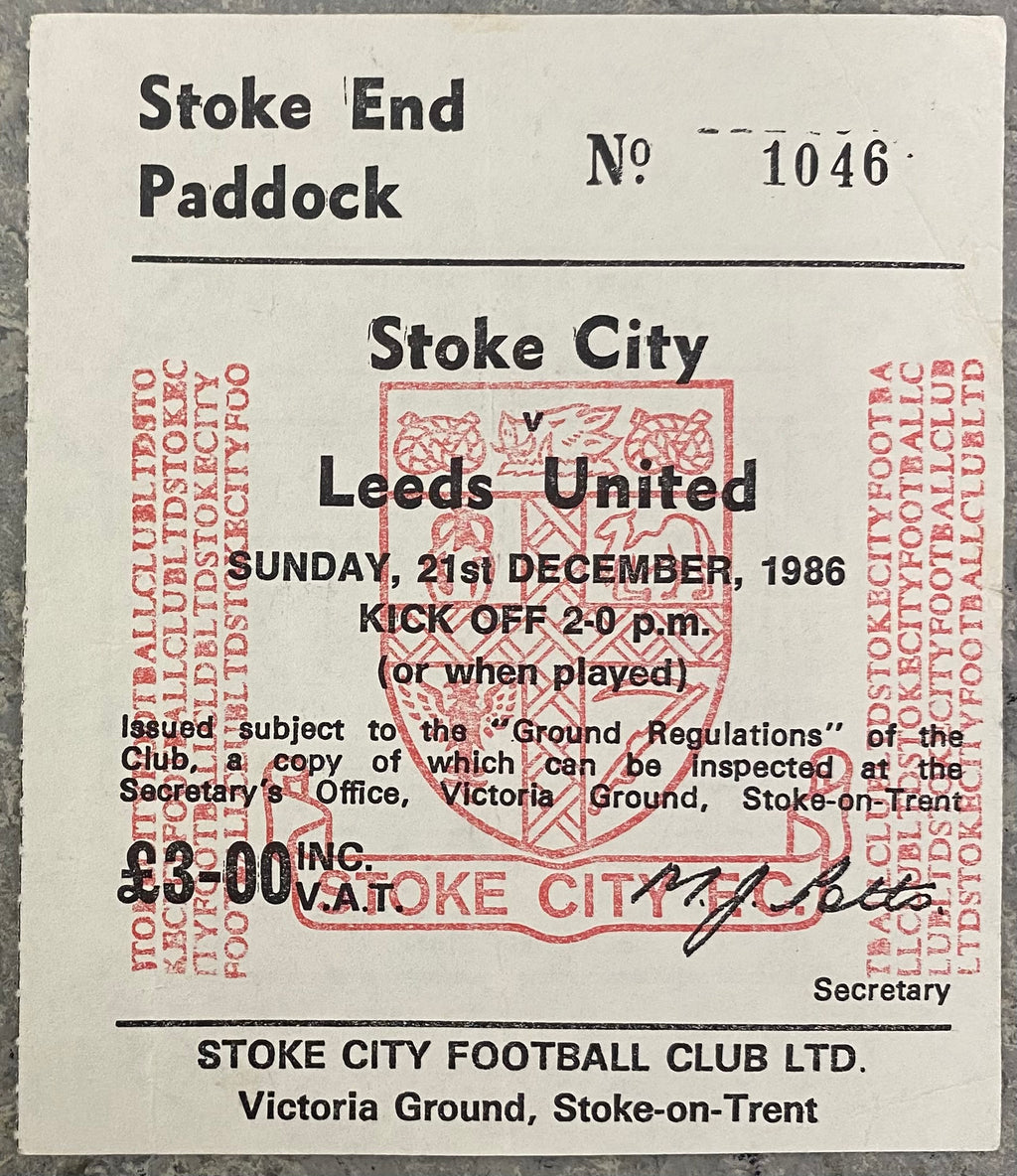 1986/87 ORIGINAL DIVISION 2 TICKET STOKE CITY V LEEDS UNITED