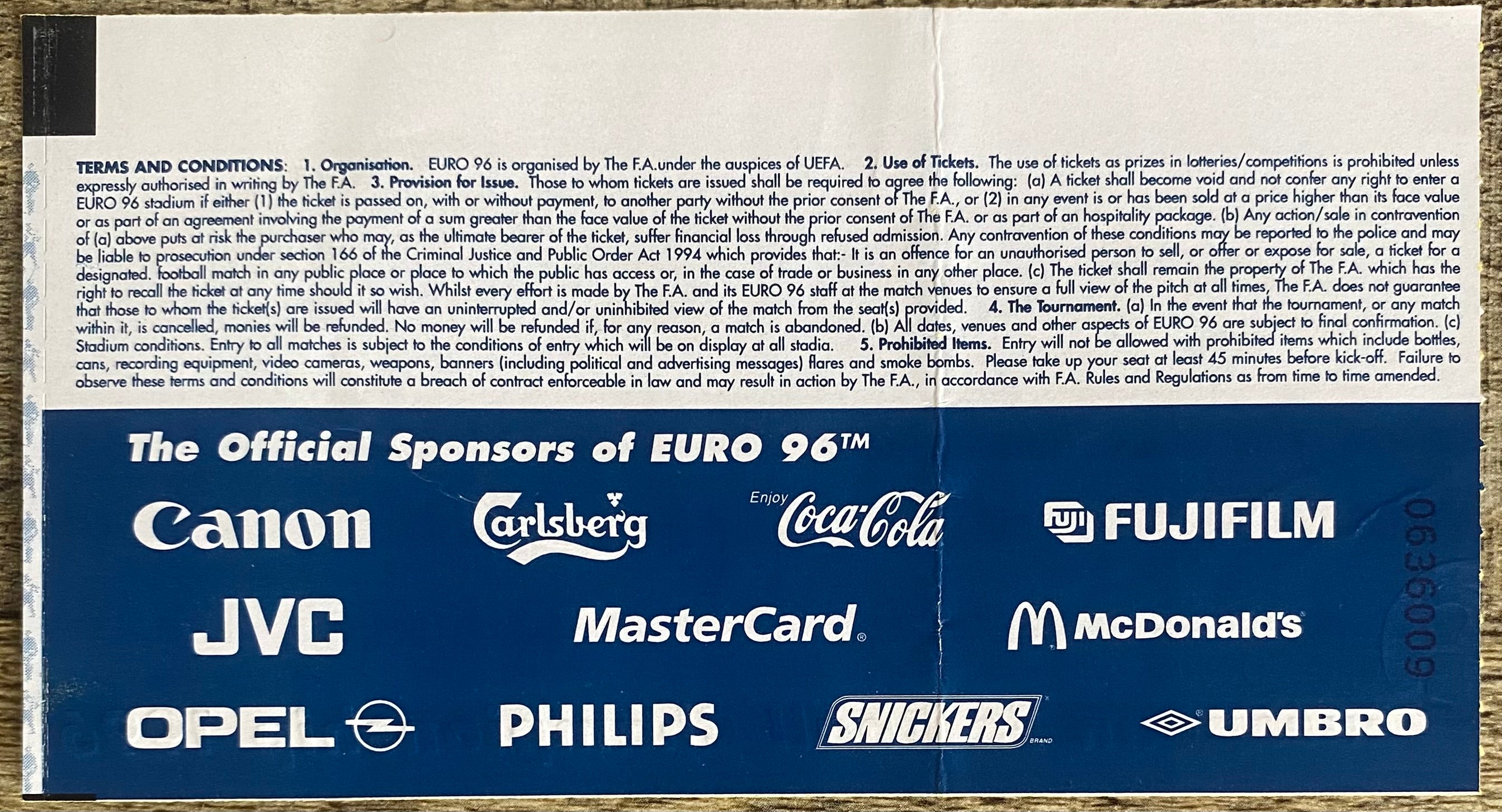1996 ORIGINAL EUROPEAN CHAMPIONSHIPS EURO 96 THE FINAL TICKET CZECH REPUBLIC V GERMANY @ WEMBLEY
