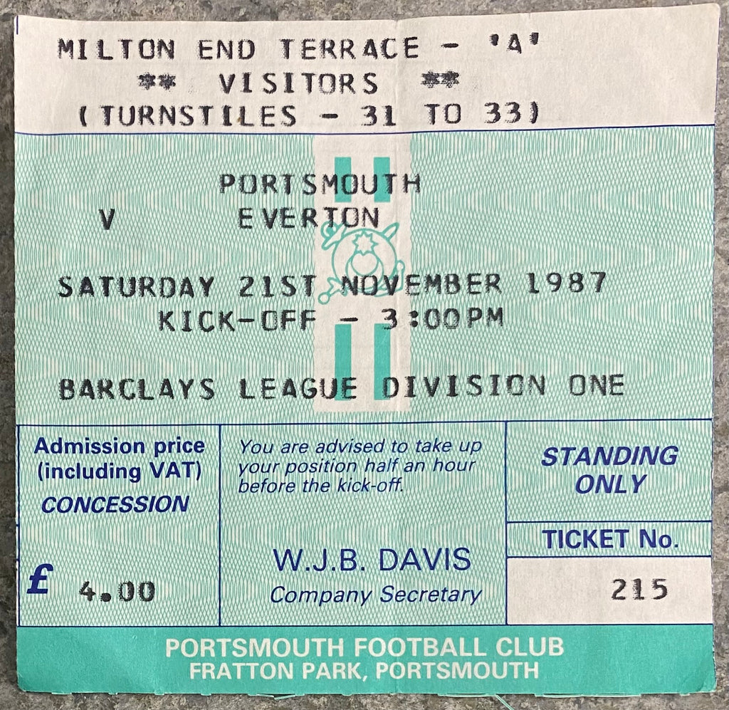 1987/88 ORIGINAL DIVISION 1 TICKET PORTSMOUTH V EVERTON
