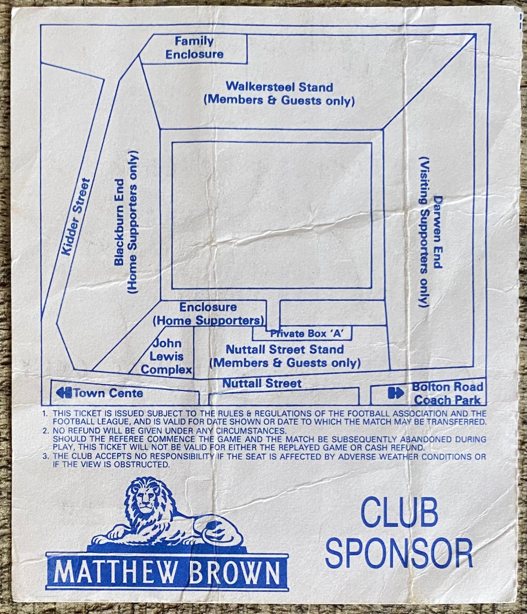 1991/92 ORIGINAL DIVISION 2 TICKET BLACKBURN ROVERS V BRISTOL ROVERS