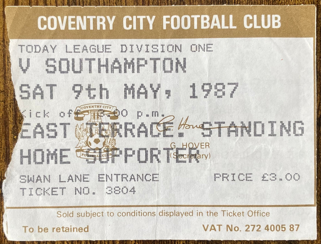 1986/87 ORIGINAL DIVISION 1 TICKET COVENTRY CITY V SOUTHAMPTON