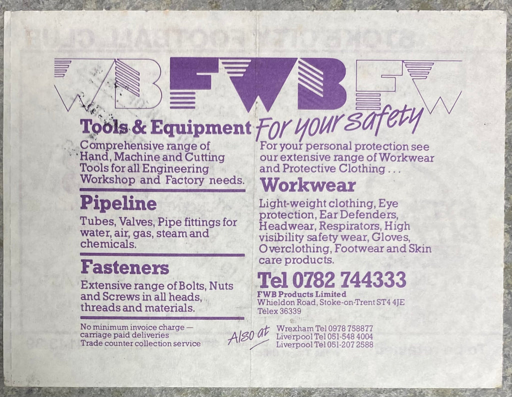 1989/90 ORIGINAL DIVISION TWO TICKET STOKE CITY V LEEDS UNITED