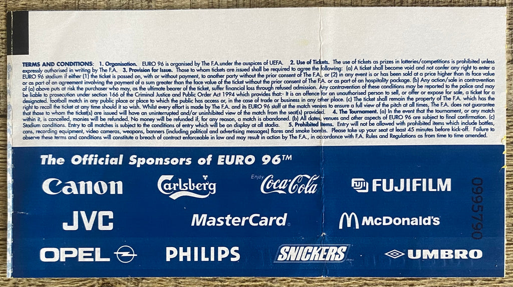 1996 ORIGINAL EUROPEAN CHAMPIONSHIPS EURO 96 TICKET GERMANY V ITALY @ OLD TRAFFORD