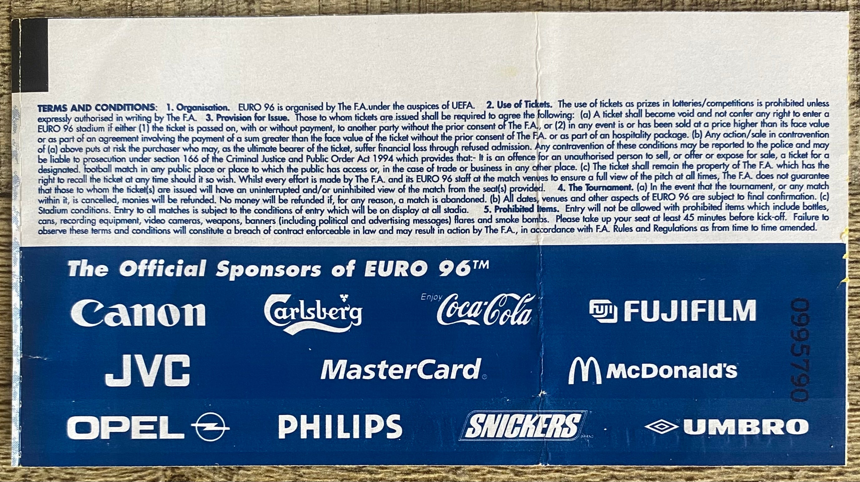 1996 ORIGINAL EUROPEAN CHAMPIONSHIPS EURO 96 TICKET GERMANY V ITALY @ OLD TRAFFORD