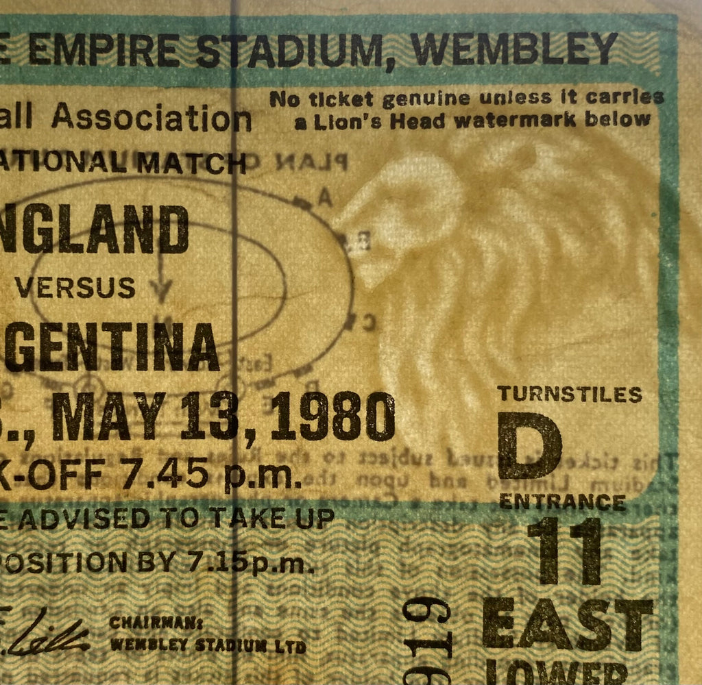 1980 ORIGINAL INTERNATIONAL TICKET ENGLAND V ARGENTINA