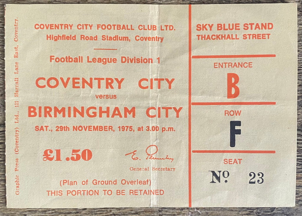 1975/76 ORIGINAL DIVISION 1 TICKET COVENTRY CITY V BIRMINGHAM CITY