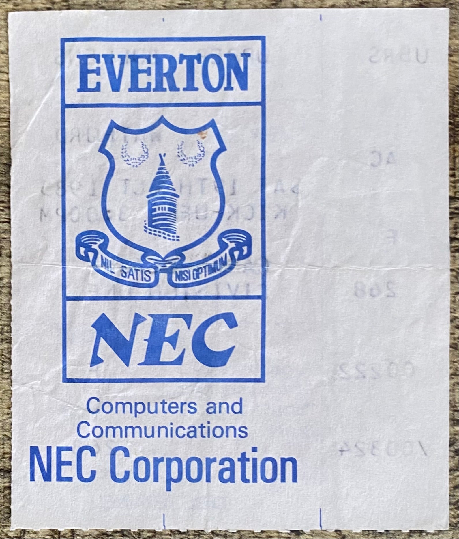 1985/86  ORIGINAL DIVISION ONE TICKET EVERTON V WATFORD