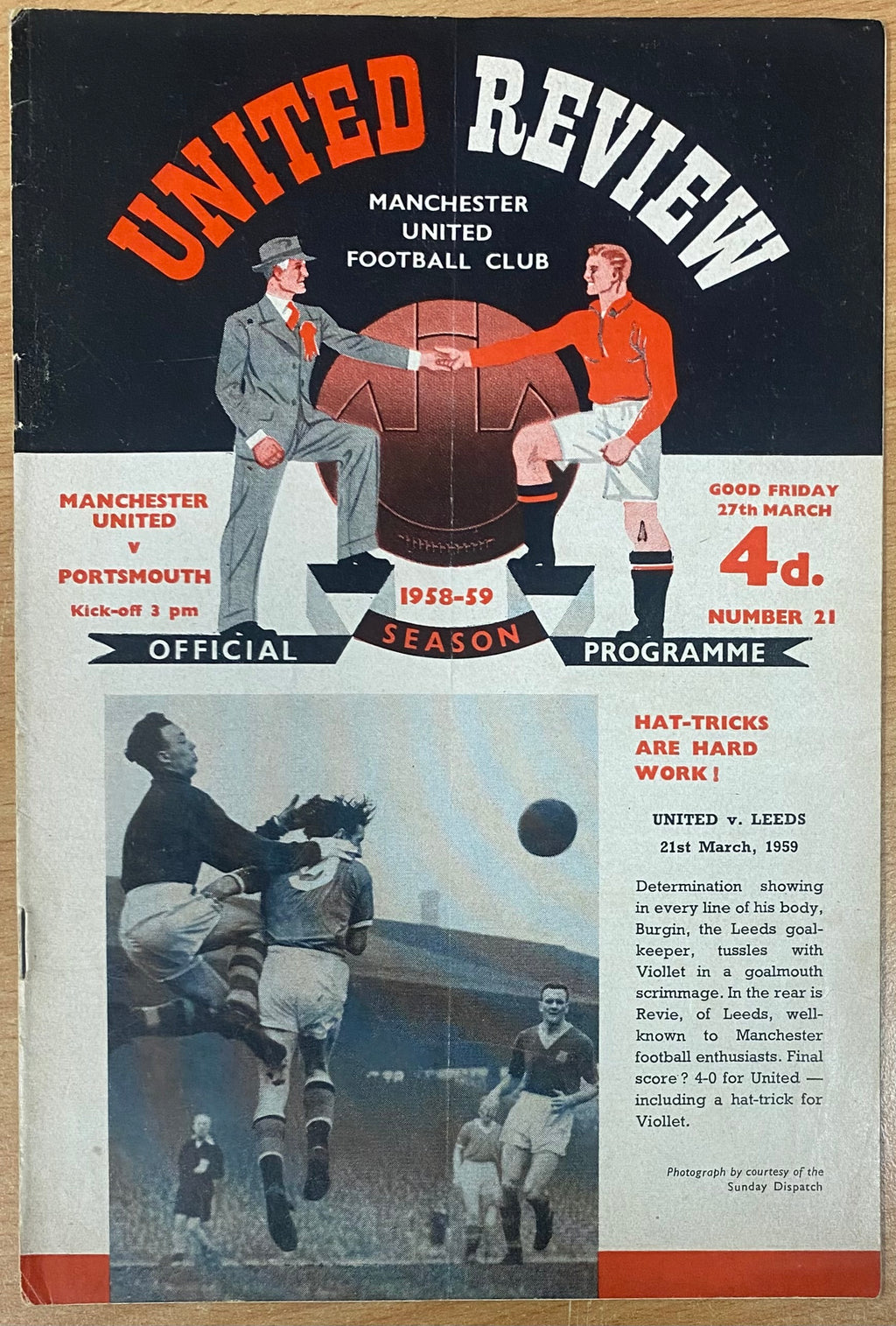 1958/59 ORIGINAL DIVISION ONE PROGRAMME MANCHESTER UNITED V PORTSMOUTH