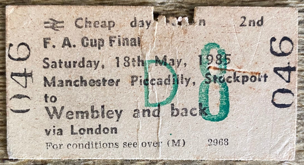 1985 ORIGINAL FOOTBALL SPECIAL BRITISH RAIL TRAIN TICKET MANCHESTER UNITED TRAVELLING TO FA CUP FINAL