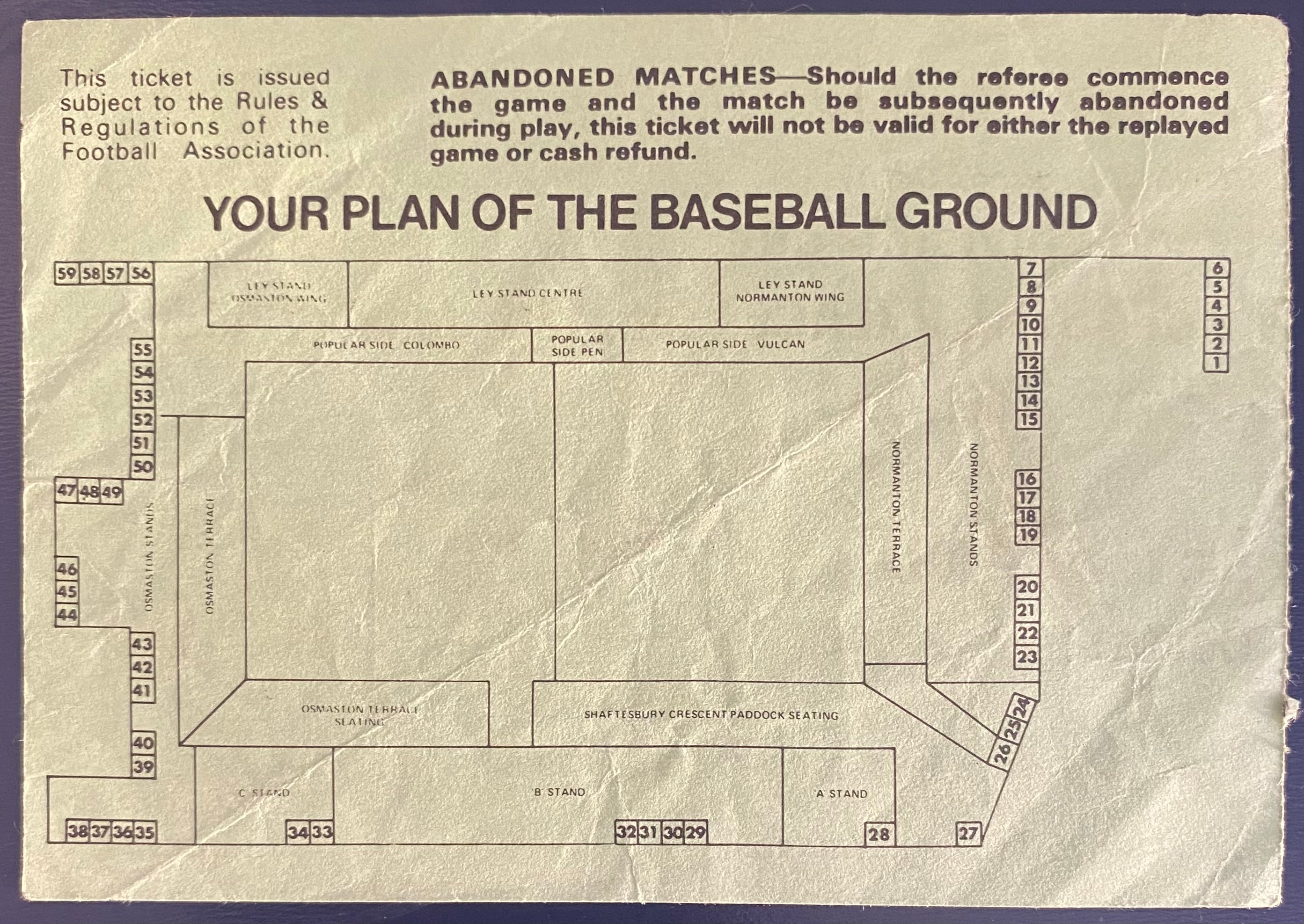 1979/80 ORIGINAL DIVISION 1 TICKET DERBY COUNTY V CRYSTAL PALACE