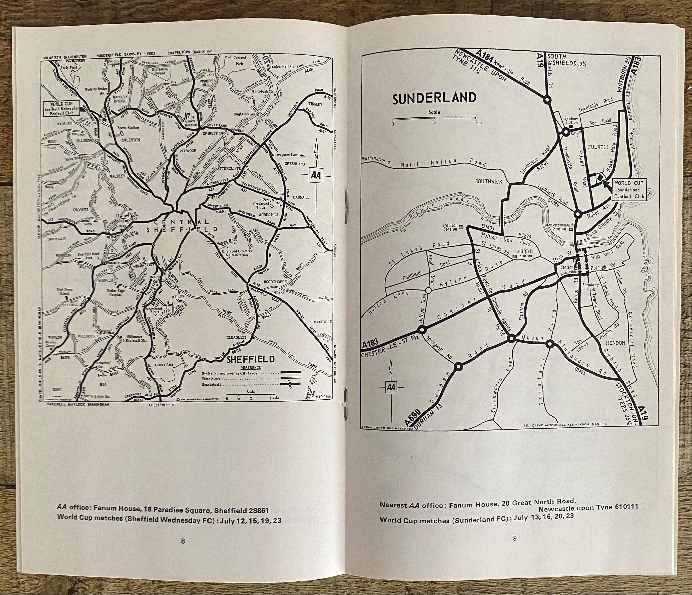 1966 WORLD CUP ORIGINAL OFFICIAL AA GUIDE TO HOST CITIES