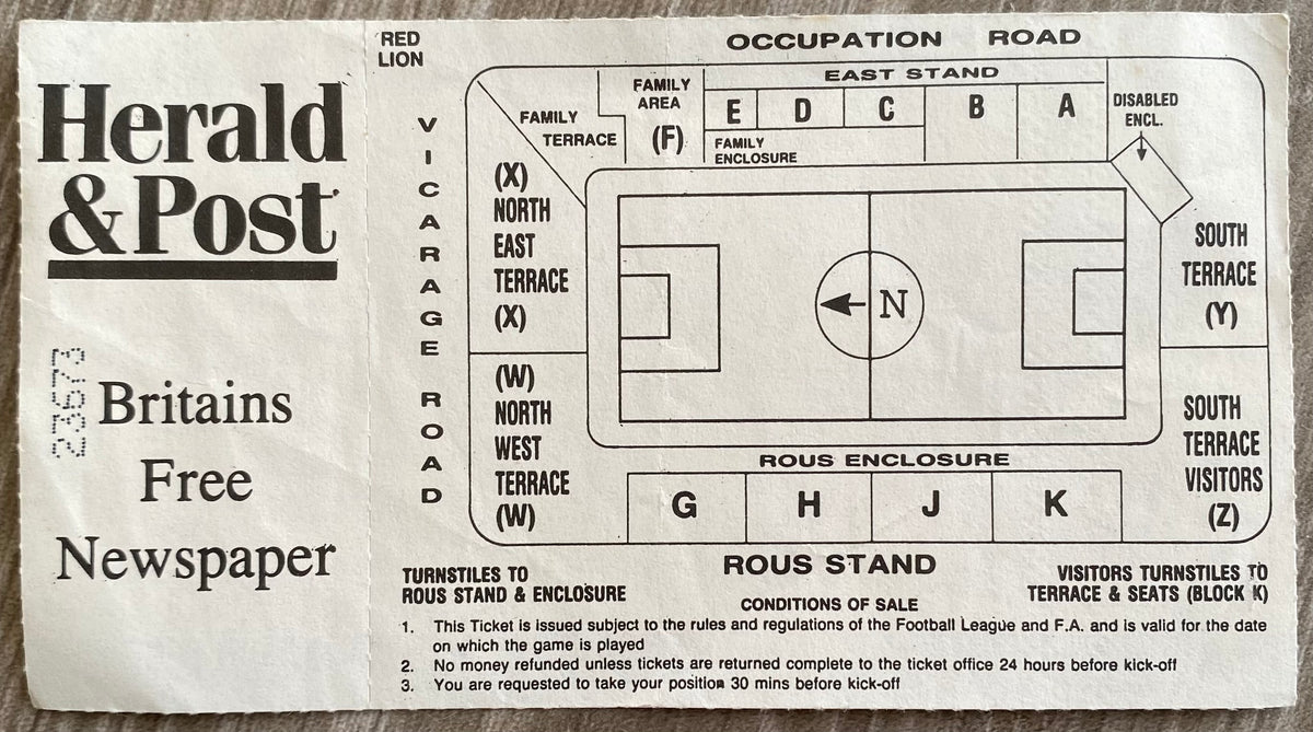 1990/91 ORIGINAL DIVISION 2 UNUSED TICKET WATFORD V CHARLTON ATHLETIC