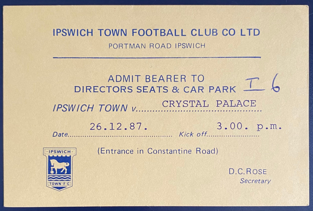 1987/88 ORIGINAL DIVISION 2 TICKET IPSWICH TOWN V CRYSTAL PALACE