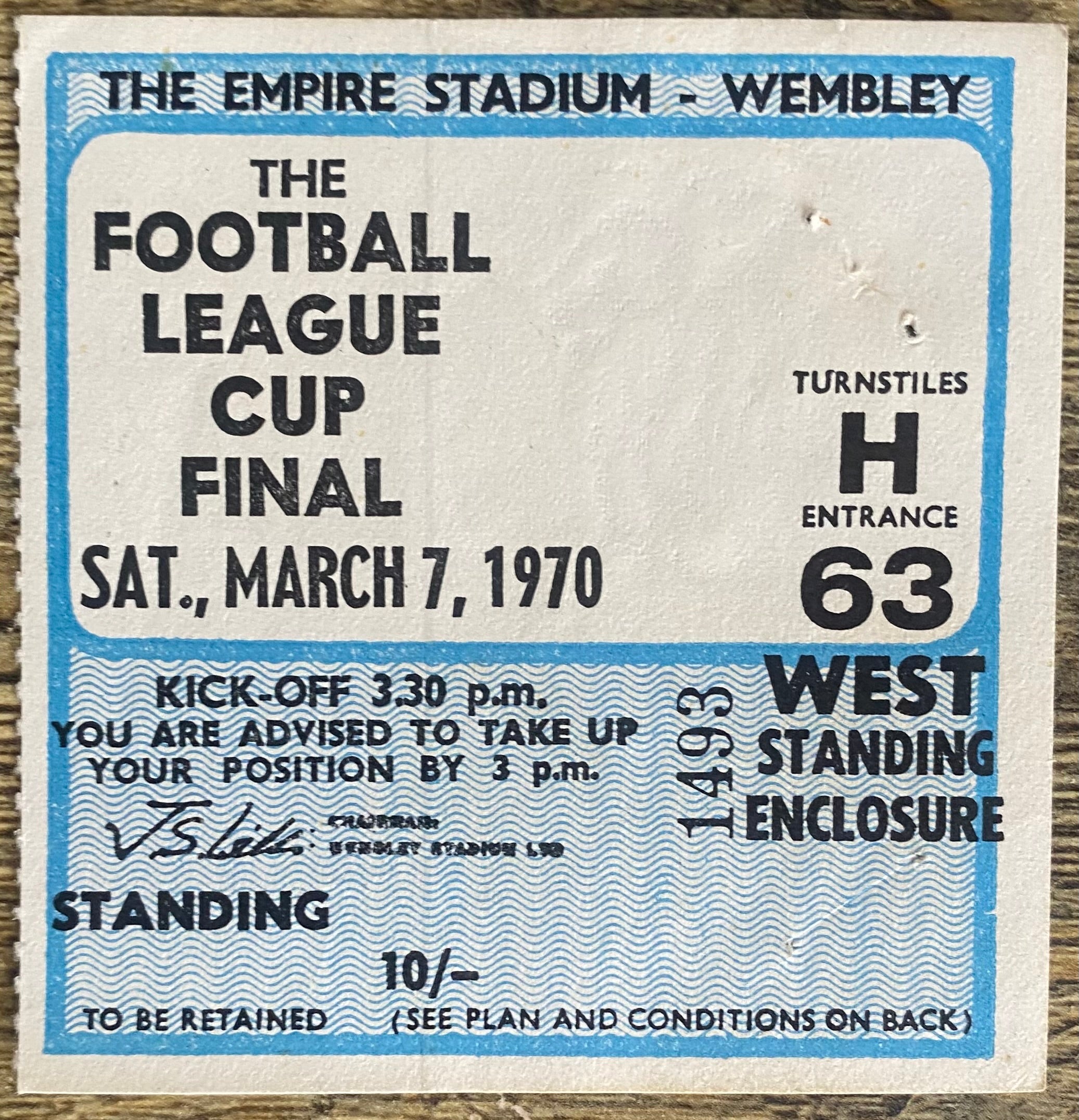 1970 ORIGINAL LEAGUE CUP FINAL TICKET WEST BROMWICH ALBION V MANCHESTER CITY