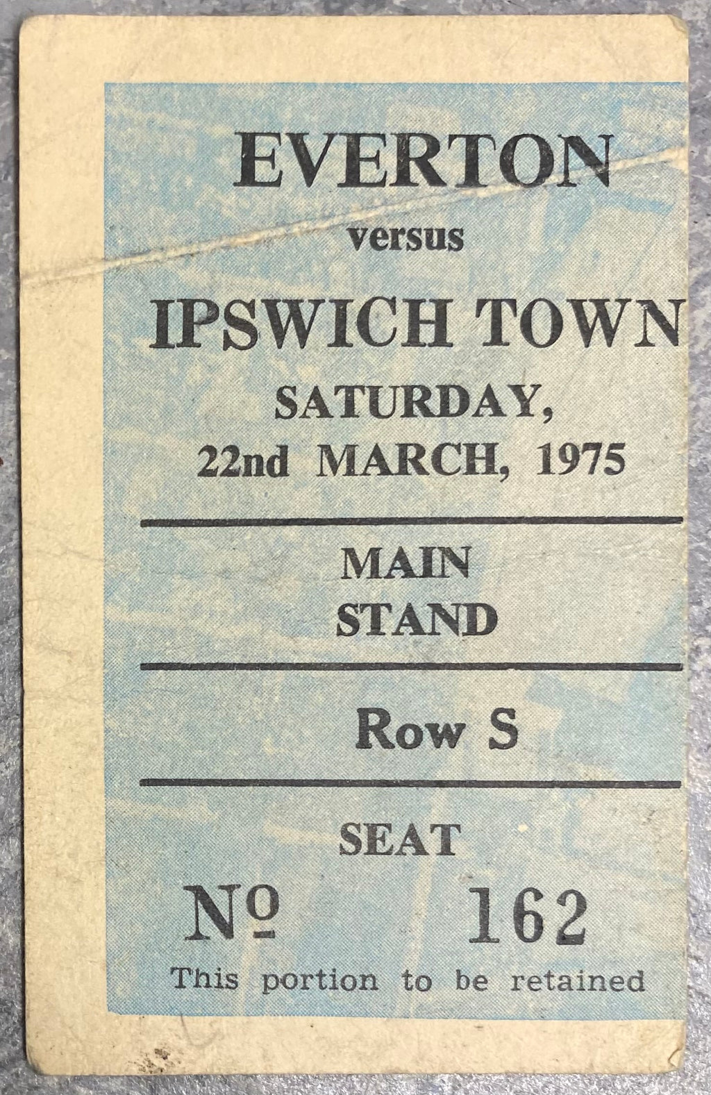 1974/75 ORIGINAL DIVISION ONE TICKET EVERTON V IPSWICH TOWN