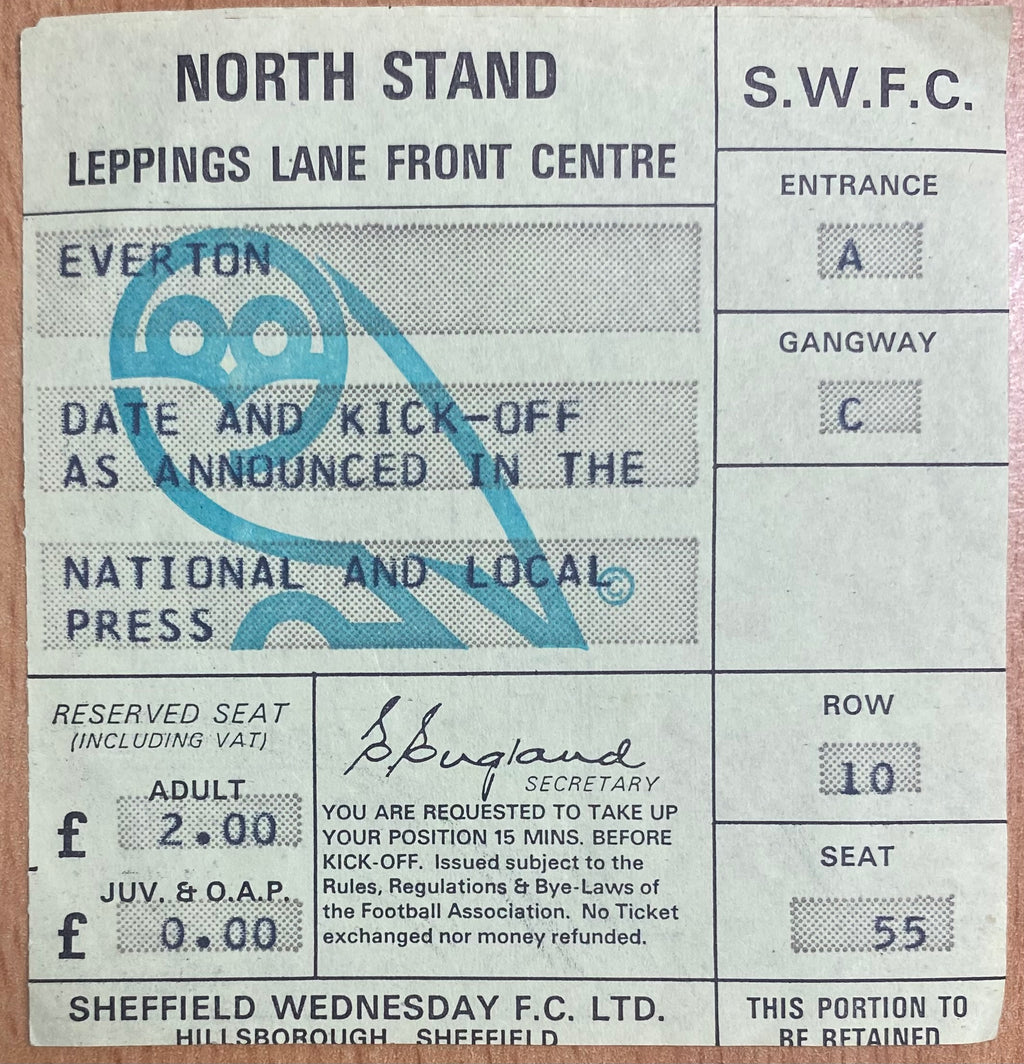 1977/78 ORIGINAL LEAGUE CUP 4TH ROUND TICKET SHEFFIELD WEDNESDAY V EVERTON