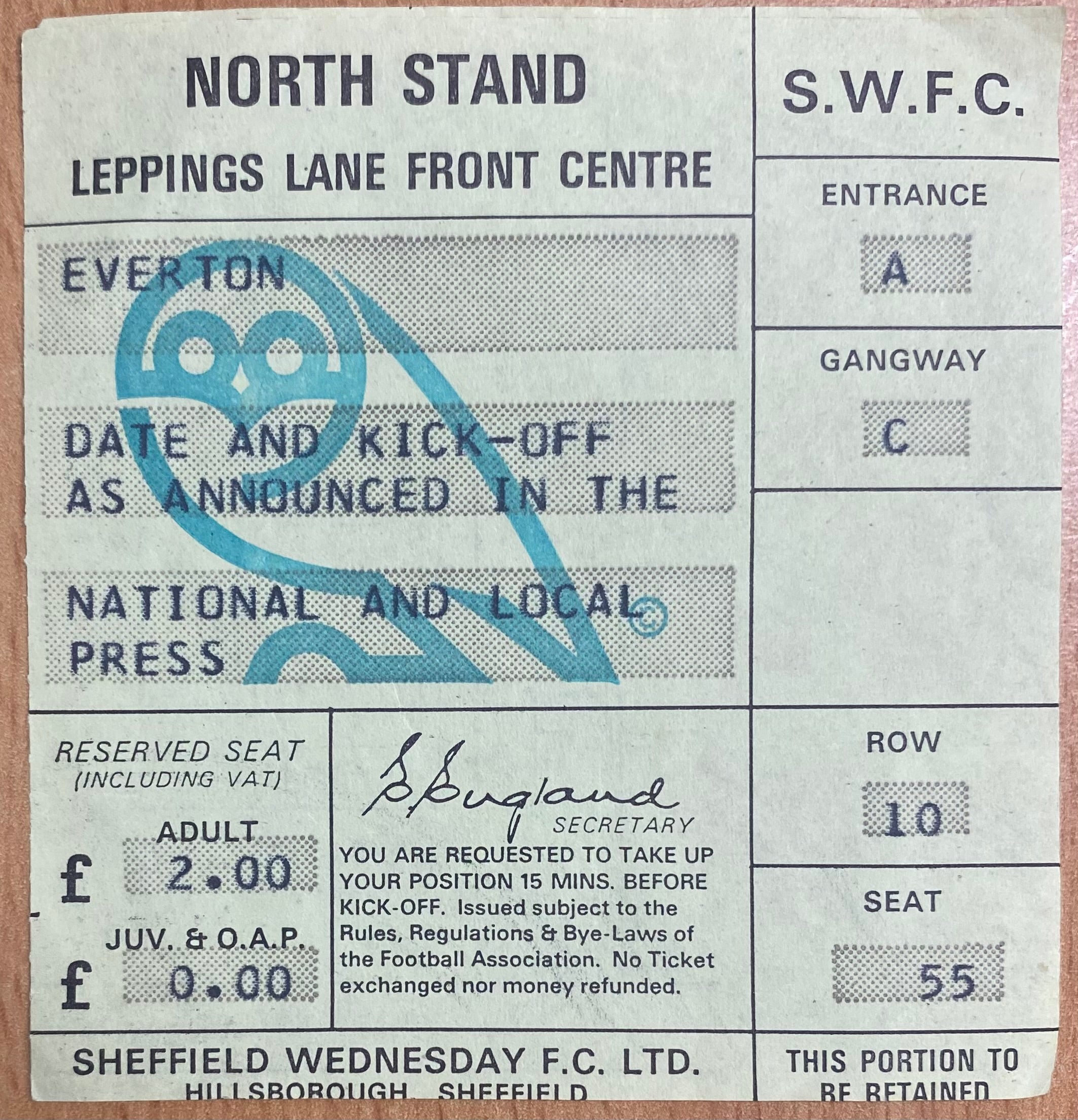 1977/78 ORIGINAL LEAGUE CUP 4TH ROUND TICKET SHEFFIELD WEDNESDAY V EVERTON