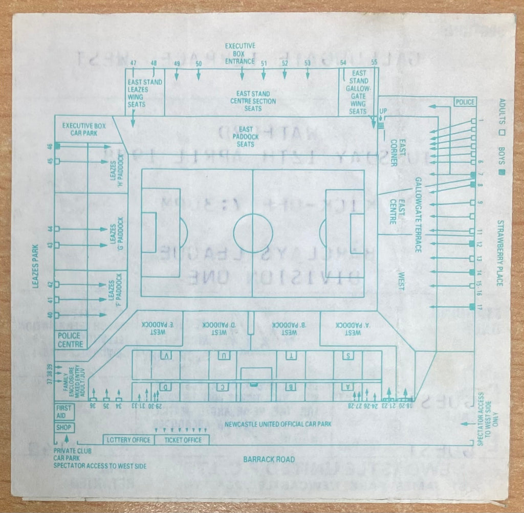 1987/88 ORIGINAL DIVISION 1 TICKET NEWCASTLE UNITED V WATFORD