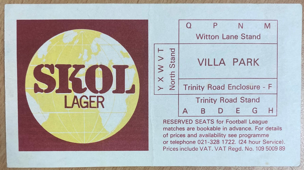 1977/78 ORIGINAL DIVISION 1 TICKET ASTON VILLA V BRISTOL CITY