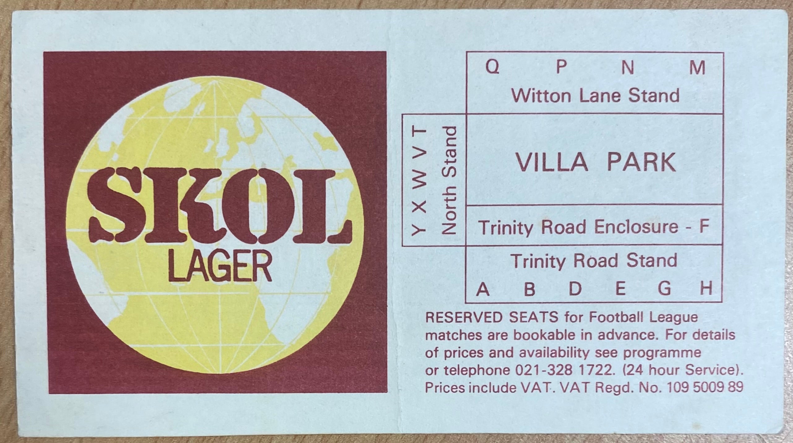 1977/78 ORIGINAL DIVISION 1 TICKET ASTON VILLA V BRISTOL CITY