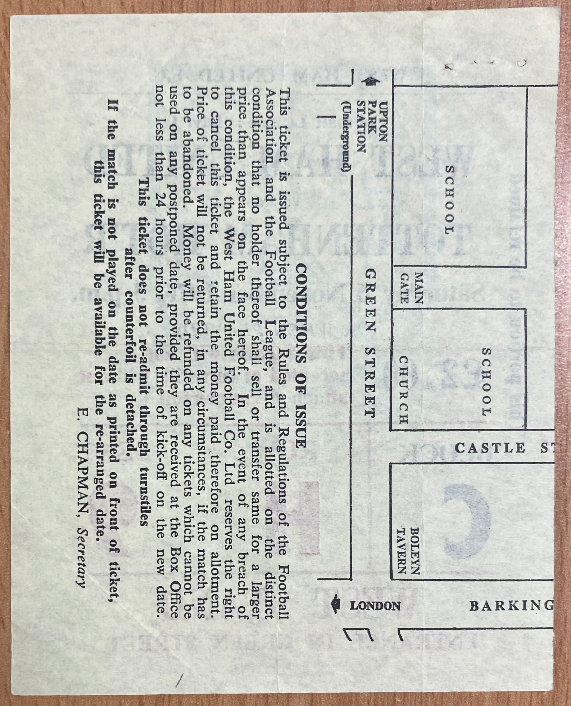 1976/77 ORIGINAL DIVISION ONE TICKET WEST HAM UNITED V TOTTENHAM HOTSPUR