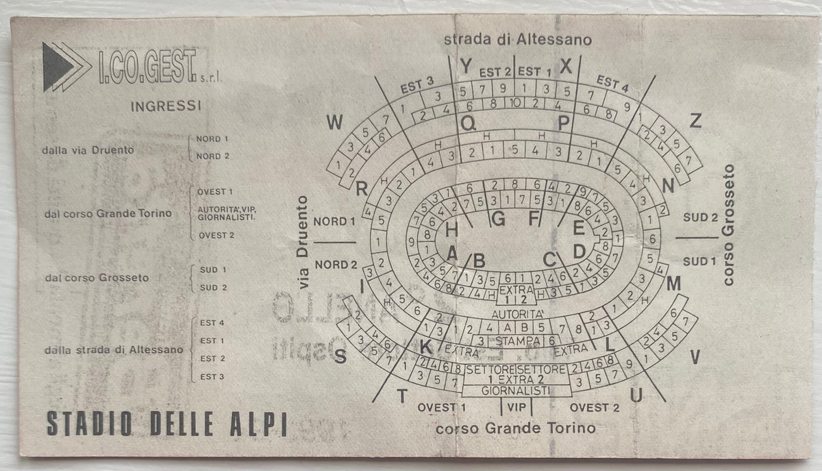1993/94 ORIGINAL EUROPEAN CUP WINNERS CUP QUARTER FINAL 1ST LEG TICKET TORINO V ARSENAL