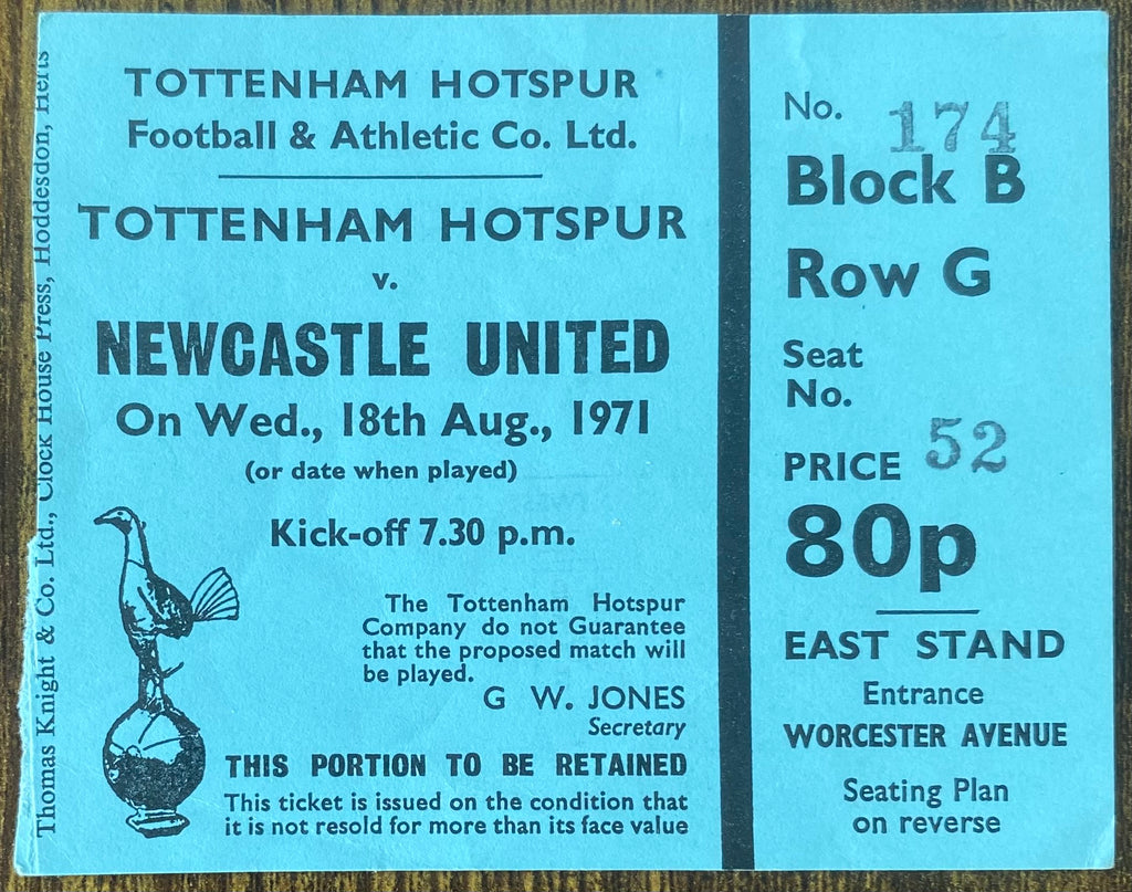 1971/72 ORIGINAL DIVISION ONE TICKET TOTTENHAM HOTSPUR V NEWCASTLE UNITED