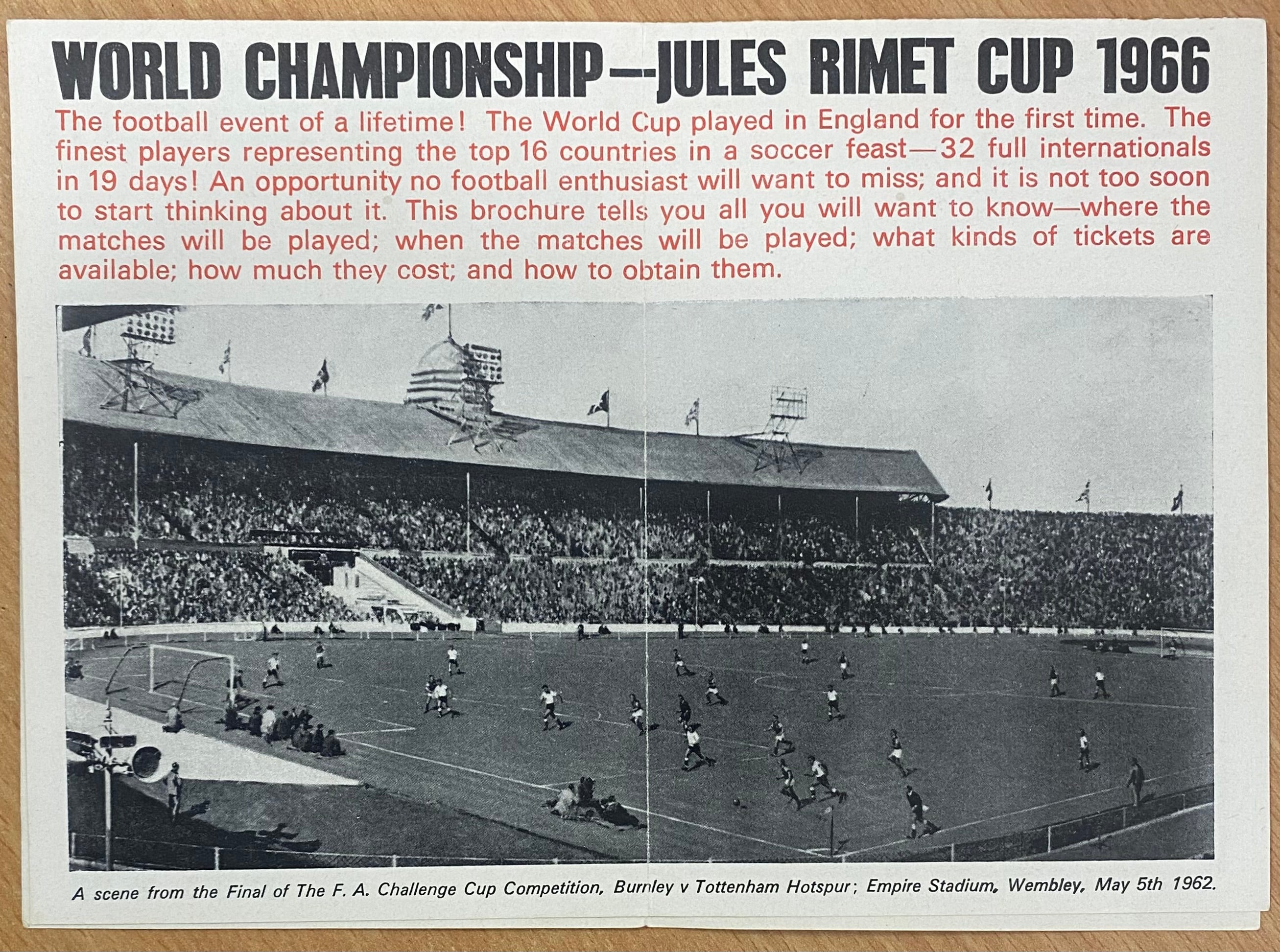 1966 WORLD CUP ORIGINAL OFFICIAL TICKET INFORMATION FOLD OUT BOOKLET (UPDATED VERSION)