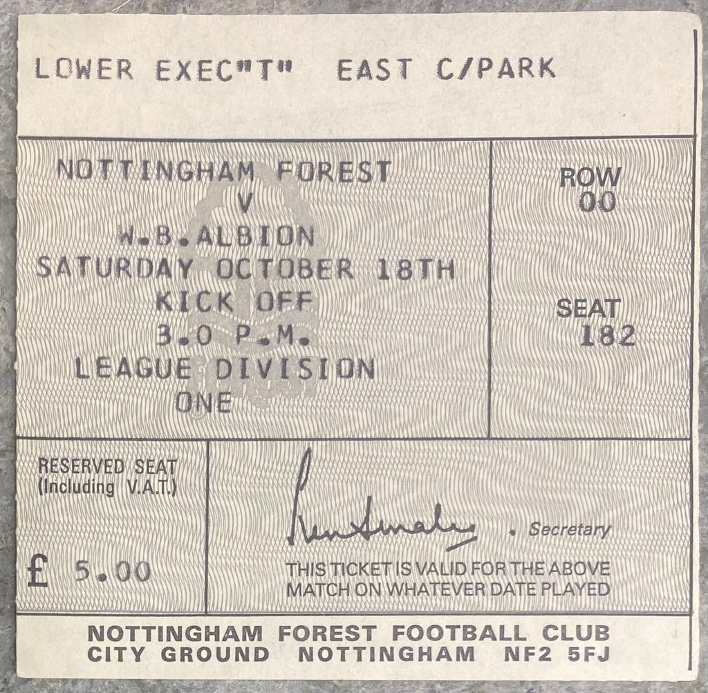 1980/81 ORIGINAL DIVISION 1 TICKET NOTTINGHAM FOREST V WEST BROMWICH ALBION