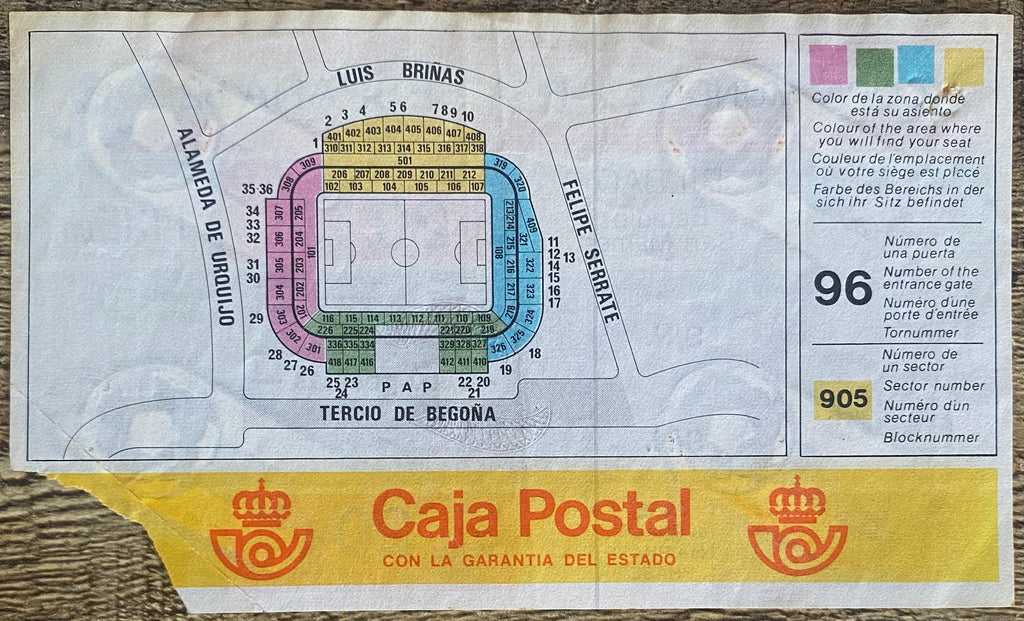 1982 ORIGINAL WORLD CUP 1ST ROUND TICKET ENGLAND V CZECHOSLOVAKIA @ BILBAO