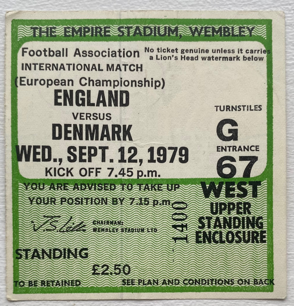1979 ORIGINAL EUROPEAN CHAMPIONSHIPS QUALIFYING TICKET ENGLAND V DENMARK