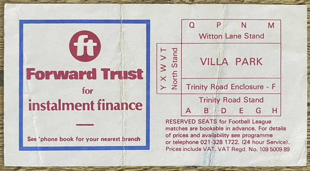 1981/82 ORIGINAL DIVISION 1 TICKET ASTON VILLA V WEST HAM UNITED