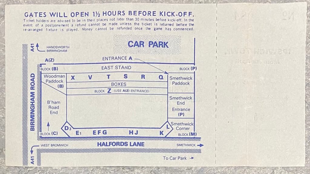 1979/80 ORIGINAL DIVISION ONE UNUSED TICKET WEST BROMWICH ALBION V IPSWICH TOWN
