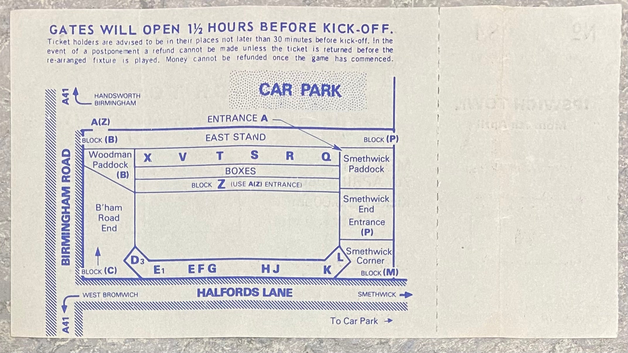 1979/80 ORIGINAL DIVISION ONE UNUSED TICKET WEST BROMWICH ALBION V IPSWICH TOWN